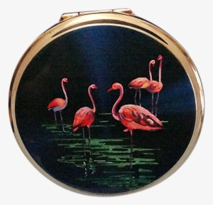 Vintage Stratton England Pink Flamingo Goldtone Compact - Compact