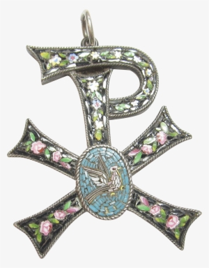 1890's Victorian Sterling Silver Micro Mosaic Bird - Cross
