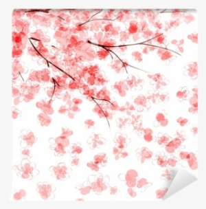 Background With Blooming Japanese Cherry Tree Wall - Watercolor Cherry Blossom Pattern