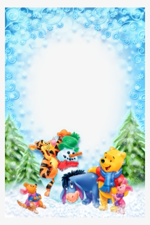 Christmas Kids Winter Photo Frame With Winnie The Pooh - Winnie The Pooh Christmas Background