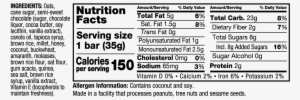 18054 Nutrition Panel Healthy Grains Bars Dark Chocolate - Nutrition Facts