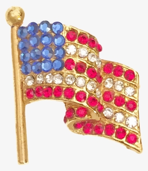 Vintage American Flag Pin Brooch Rhinestone Signed
