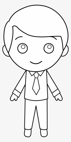 Little Guy In Suit Line Art - Black And White Guy Cartoon