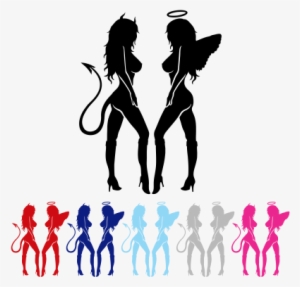 Socal Angel & Devil Women Standing Decal - Ggg Fashion Sexy Angel Devil Girl Silhouette Car Motorcycle