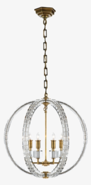 Crystal Cube Sphere Chandelier Antique-burnished Brass - Crystal Cube Spherical Pendant - Brass - Visual Comfort
