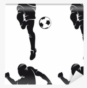 Vector Football Player Silhouette With Ball Isolated - Soccer Ball Player Wall Art Sticker Decal, Black, Size