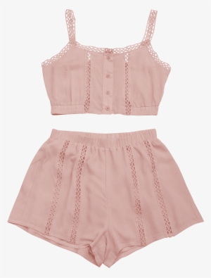 Button Up Openwork Top And Shorts Suit Pink - Cute Clothes Png Transparent