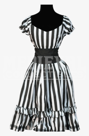 Gothic Black And White Striped Dress - Dress
