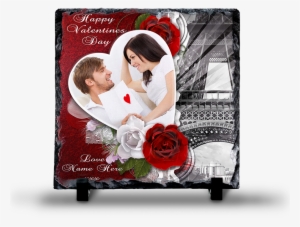 Personalized Valentine's Day Photo Slate - Kate Posh - Our First Valentine's Day - Engraved Natural