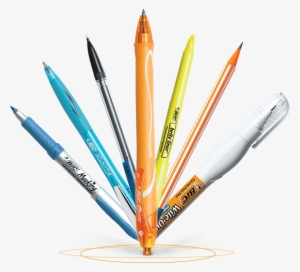 Pens And Bic Products Arranged In A Fan-like Array - Product