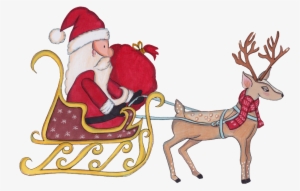 Hand Painted A Sika Deer Pulling Santa Png Transparent - Santa Claus