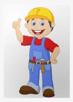 Cartoon Handyman With Tools Belt Thumb Up Poster • - Handyman Cartoon