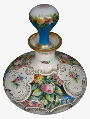 Antique Thickly Enameled Floral Roses Glass Perfume - Porcelain