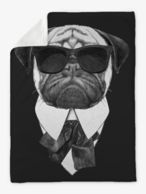 Hand Drawn Fashion Illustration Of Pug Dog With Sunglasses - Pug With Sunglasses