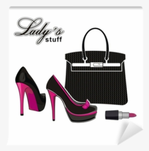 Fashion Female Shoes, Bag And Lipstick - Drawing