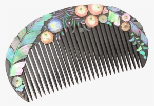 Antique Japanese Hair Comb Lacquer, Enamel Flowers, - Kanzashi