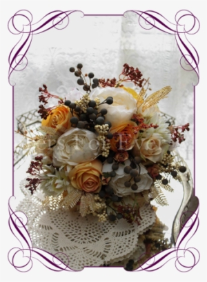 Rustic Silk Artificial Wedding Flowers In Autumn Fall - Garden Roses