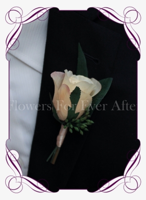 Rustic Champagne Cream Silk Wedding Flower Gent / Groomsmens - Artificial Flowers Cake Toppers