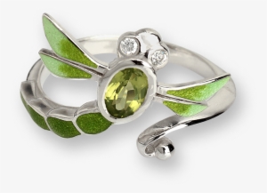 Nicole Barr Designs Sterling Silver Dragonfly Ring-green - Adjustable Diamond Green Dragonfly Ring - Sterling