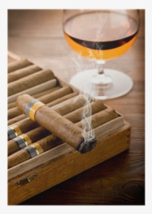 Smoking Cuban Cigar And Glass Of Liquor On Wood Poster - Cohiba Cigar Price South Africa