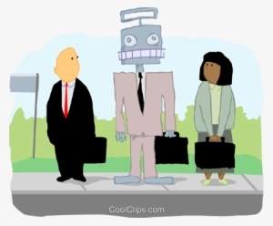 Business People At Bus Stop With Robot Royalty Free - Legal Person