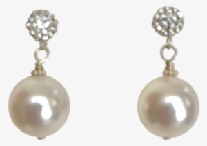 Silver Crystal Ball Post White Pearl Earrings - Silver Crystal Ball