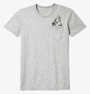 Wolf Heather Grey Pocket T-shirt Left Chest Black Print - Wolf Pocket T Shirt