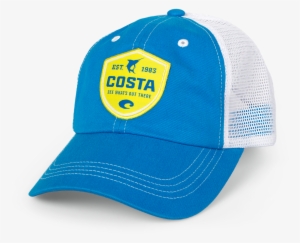 Costa Del Mar Shield Trucker In Costa Blue, Angle - Costa Del Mar Shield Trucker