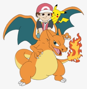 Red With Pikachu And Charizard - Cartoon