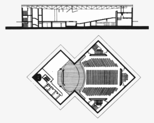 Plan And Section From Vistāra - Tagore Hall Ahmedabad Architecture Plans