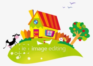 Small House With Cow And Chicken Vector Image - Cartoon Houses