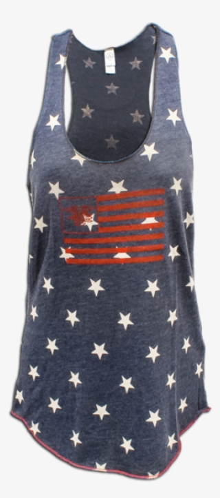 Ladies Racerback Stars Tank With American Flag - Flag Of The United States