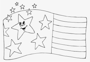 Usa Flag With Smiling Star - Line Art