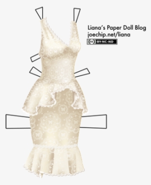 A Sleeveless Ivory Dress With A Lace Peplum And A Ruffle - Lace