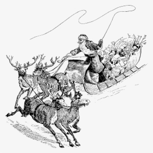 This Is A Christmas Digital Stamp Of Santa, His Sleigh - Black Framed Magnetic Santa And Sleigh Print