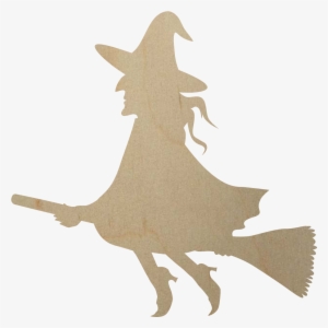 Wooden Witch On Broomstick Cutout - Cute Witch Flying On A Broom Stick Sticker