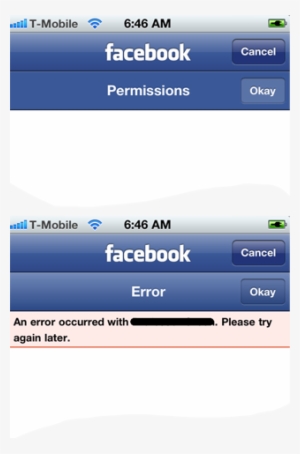 Error Received On Iphone, Blank Permissions - Facebook
