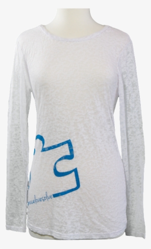 Front Long Sleeve White Burnout With Blue Peace Love - Long-sleeved T-shirt