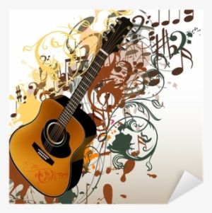 Grunge Music Vector Background With Guitar And Notes - Guitar And Notes