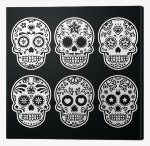 Mexican Sugar Skull, Dia De Los Muertos Icons Set On - Dia De Los Muertos Skull Black And White