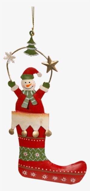 Hanging Ornament Boot With Snowman - Boot