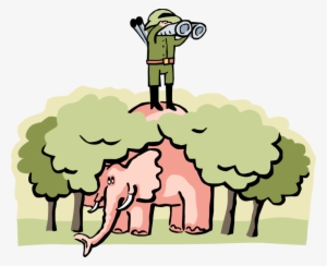 Vector Illustration Of African Elephant With Safari - Illustration