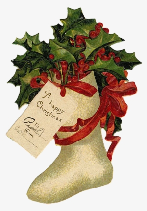 Vintage Victorian Christmas Die Cut Clip Art - Santa In Christmas Stocking Clipart