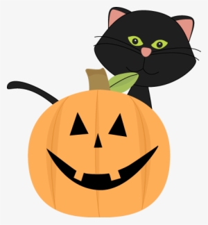 Black Cat Behind Jack O Lantern - Cute Halloween Clip Art