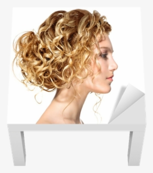 Beauty Girl With Blonde Permed Hair Lack Table Veneer - Woman Profile Curly Hair