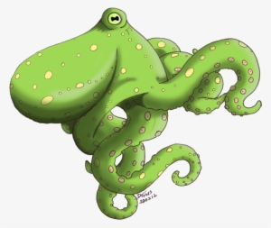 Green Octopus By Towers - Green Cartoon Octopus Png