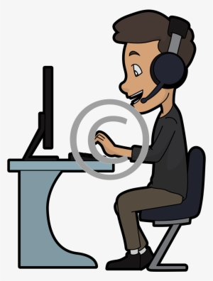 Png - Cartoon With Guy In Computer