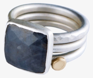 Grey Sapphire Stacking Rings With Gold Accent - Gold