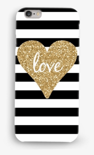 B&w Stripes With Golden Heart - Mobile Phone Case