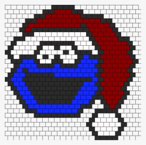 Cookie Monster In A Santa Hat Bead Pattern - Beadwork